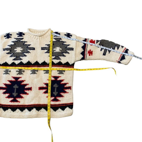 Hand Knit Sweater Aztec Southwestern 100% Wool NEW XL - Picture 3 of 6